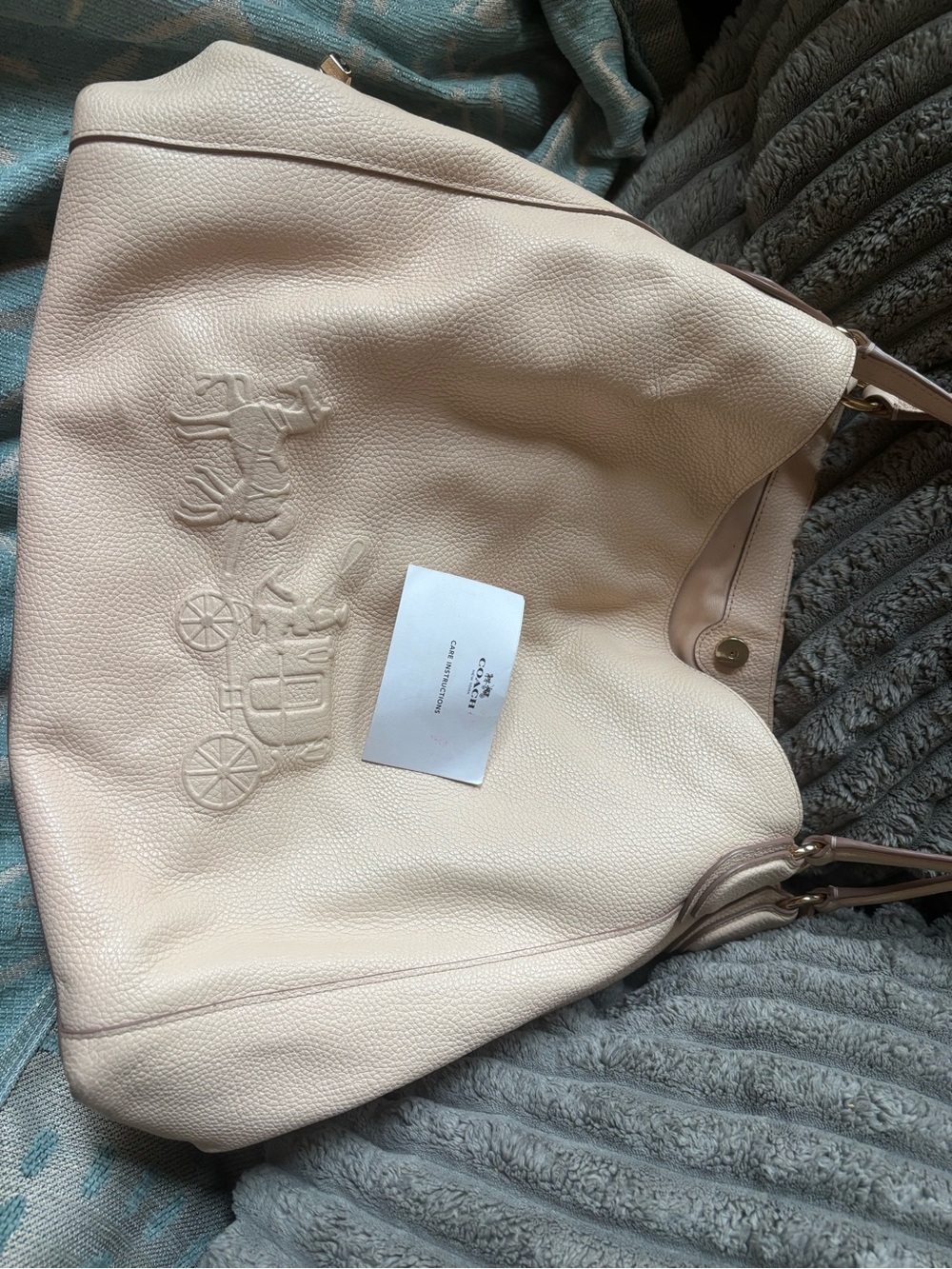 Coach Pale Pink Pebbled Leather Embossed Horse & Carriage Shoulder Bag